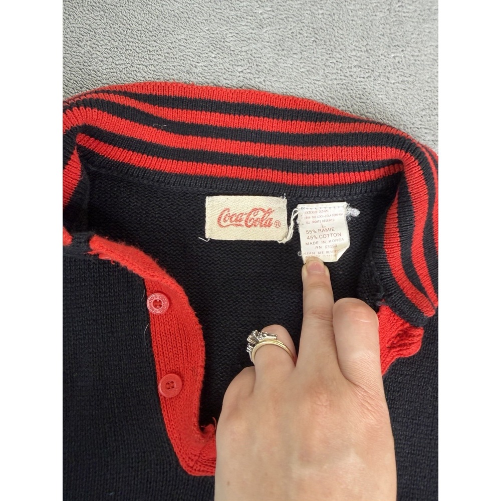 Vintage 80s Coca-Cola Rugby Sweater Men's Size Large Black - Picture 4 of 8